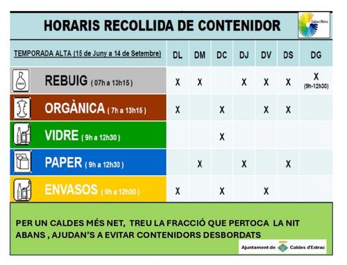 Calendari recollida deixalles