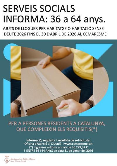 Cartell ajuts al lloguer per a persones entre 36 i 64 anys