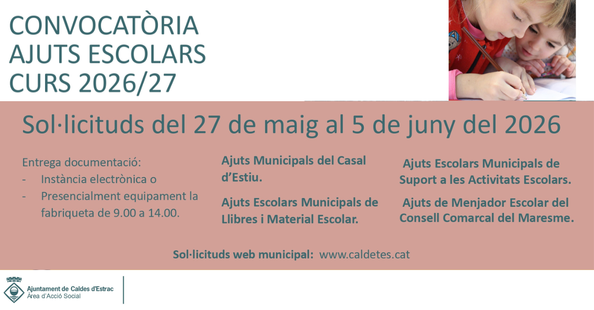 Imatge de la convocat�ria d'Ajuts Escolars pel Curs 2026-2027