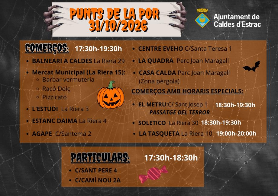 Adreces i horaris de Punts de la Por del Halloween 2026 de Caldes d'Estrac