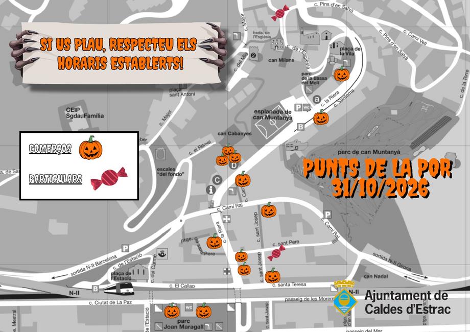 Mapa de Punts de la Por del Halloween 2026 de Caldes d'Estrac